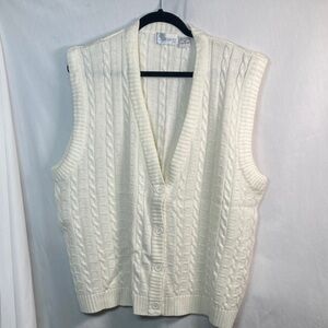Vintage Expressions Ivory Cable Knit V-Neck Sweater Vest with Buttons Sz 2x